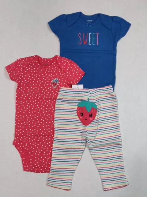 Carters 3 Piece Set for Girls Strawberry Design 3 6 9 or 12 Months