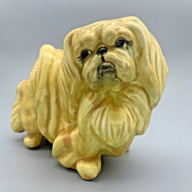VTG Golden Pekingese Mid Century Hand Painted Porcelain Sad Sweet Face Puppy Dog