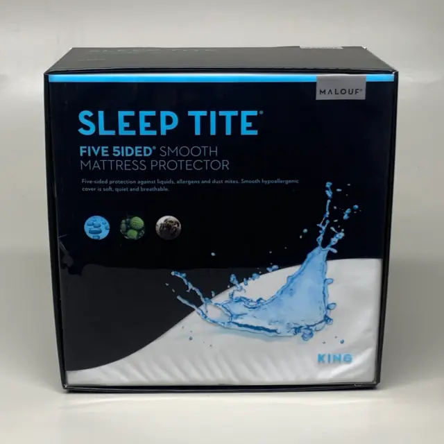 MALOUF Sleep-Tite Five 5ided Smooth Mattress Protector Sz King 100% Water-Proof