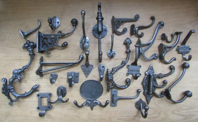 SOLID CAST IRON Rustic vintage old traditional victorian retro hat & coat hooks