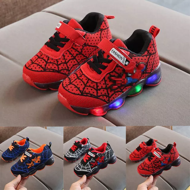 Flashing Light Up Kids  Shoes Boys Sneakers Spiderman LED Trainers Children Gift