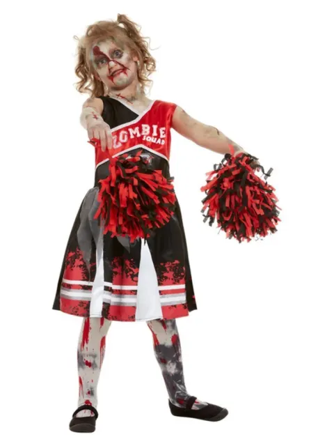 Ragazze Zombie Cheerleader Costume Uniforme & Pompon Poms Bambini Halloween