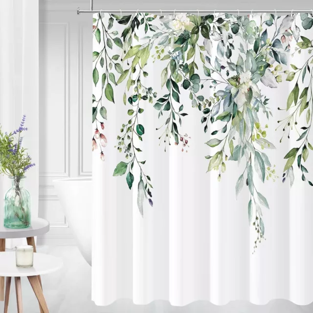 Shower Curtain Green Eucalyptus Print 180x180 cm Anti Mould & Mildew Resistant