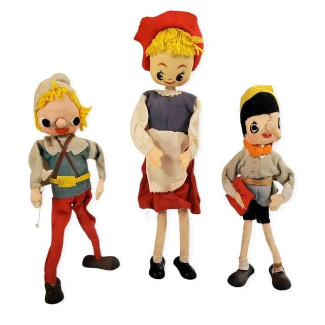 Vintage Storybook Felt Pose Dolls Japan Pinnochio Bradley Style Kitsch Big Eye