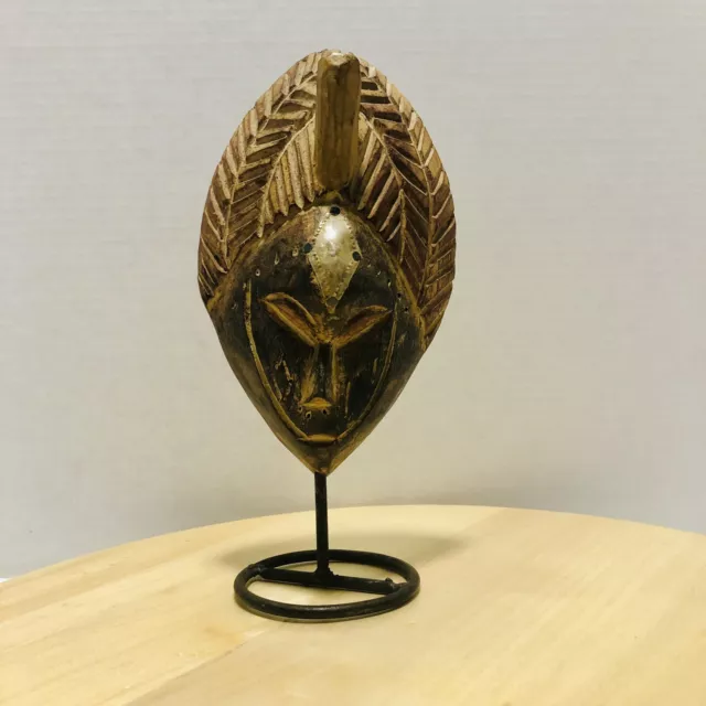 Vintage Tribal Wood Carved Mask African Art on Stand 10.5"