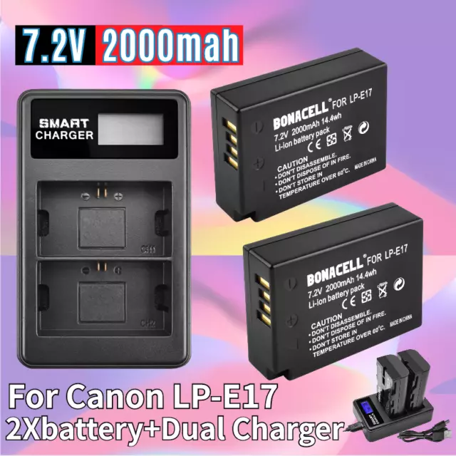 2-Pack LP-E17 Battery and LCD Dual Charger for Canon EOS R50 R8 RP R10,Rebel SL3