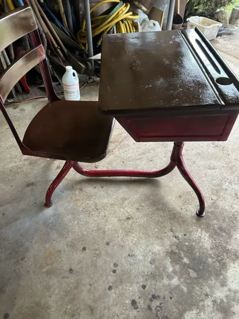 Vintage Antique Children's Wooden / Metal School Desk Adjustable