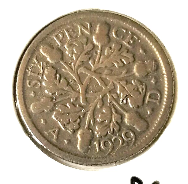 KING GEORGIVS V SILVER SIX PENNY 6d COIN ( DATED 1929 ) MINT CONDITION MH574