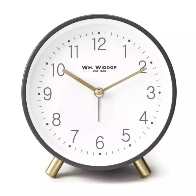 5377G WM WIDDOP Round Alarm Clock with Gold Metal Legs - Grey