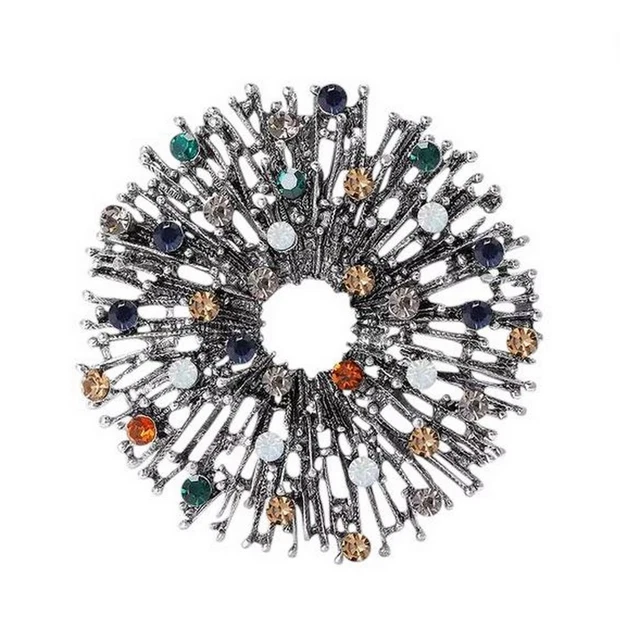 Broche Fleur Multicolore - Strass Et Cristal - Acier Doré - Neuf Avec étiquettes