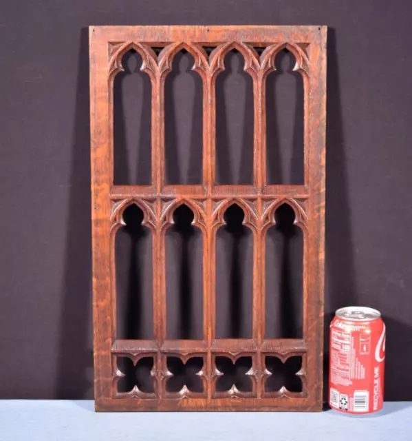 French Antique Gothic Revival Panel in Solid Oak Wood Salvage Late 1800's