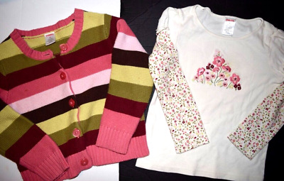 Guc Gymboree Primrose Vintage Girls Striped Cardigan Sweater 4T L/S Shirt 4 Set