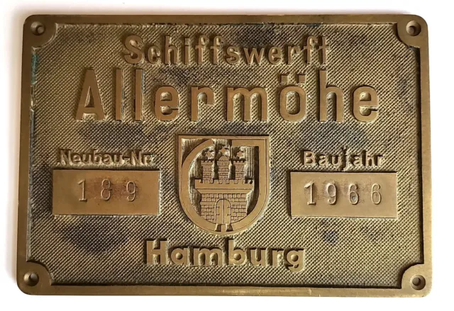 Vintage German Brass Ship Shipyard Sign Plate - 1960's