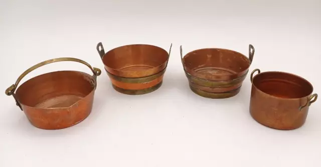 Antique dolls house solid copper washpans tin baths pots vintage