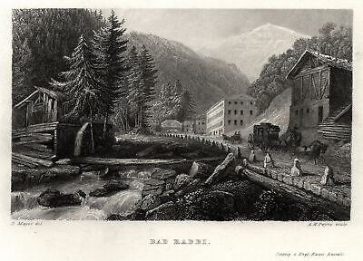 Adige Bagni Di Rabbino Trentino Alto Adige Originale Incisione Acciaio Payne 1840 