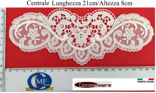 Applicazioni Artigianali Pizzo Tulle Macrame Cantù Avorio Centrale A1 21x8cm 1pz