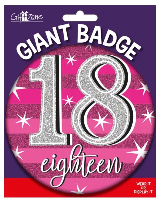 Age 18 Large, Giant, Jumbo Happy 18th Birthday Badge Size 150mm, 6 inches