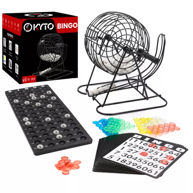 Kyto Bingo Spiel Metalltrommel, RIESEN SET mit 500 Bingokarten, Spielbrett