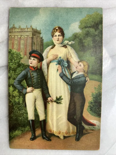 Antique Art Painting Stengel Queen Luise with Sons by P.Lotzmann Royal Family