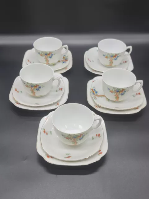 Vintage Trio Tea Cup Saucer & Plate Of 5 Unbranded Floral Pattern Used Condition