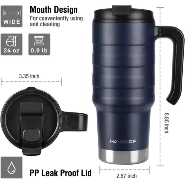 HAUSHOF 24 oz Travel Mug Steel Spill Proof Double Wall Vacuum Insulated Tumbler