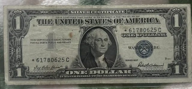 1957 One Dollar Star Note Well Circulated Silver Certificate Note - $1 Bill