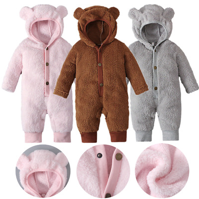 Newborn Baby Girls Boy Romper Cute Bear Warm Thick Snowsuit Hooded Coat Jumpsuit