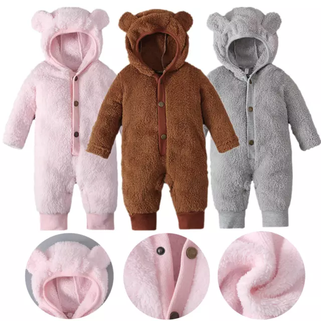 Tuta da neve coperta cappotto con cappuccio neonato bambino carino orso caldo spessa