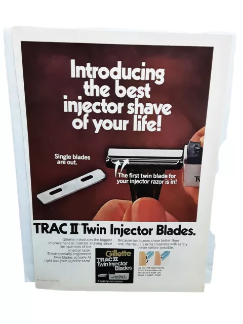 1973 GILLETTE TRAC II Twin Injector Blades Razor Original Ad $4.99 ...