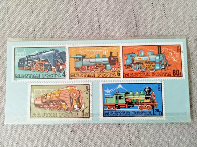 5 Briefmarken Eisenbahn Lokomotive Zug Technik Dampflok- Ungarn- Magyar Posta