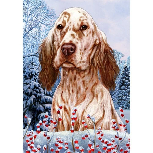Winter House Flag - Orange Belton English Setter 15112