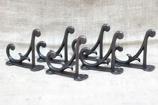6 Coat Hooks Antique Style Cast Iron 4.5" Wall Double Restoration Industrial