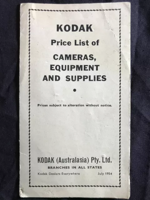 Vintage 1954 Kodak camera film price list