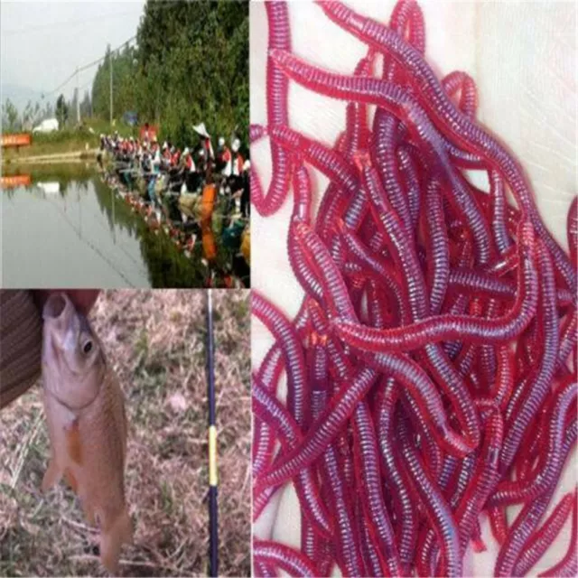 50X Soft Red Earthworm Fishing Bait Worm Lures Crankbaits Hooks Tackle Baits AU