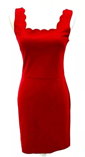 Love Ady Dress Womens Cherry Red Sleeveless Scalloped Square Neck Sheath