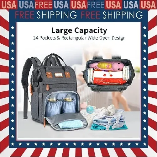 Large Travel Diaper Bag Backpack with USB Charging Port for Moms Dads Waterproof