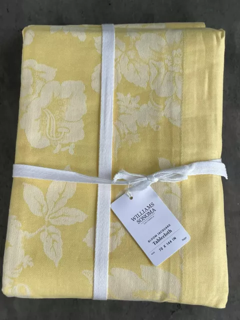 Williams Sonoma Tablecloth Bloom Jacquard Yellow 70x144“ NEW Spring Easter