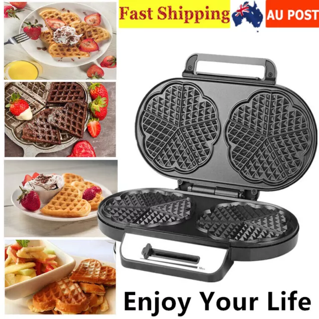 Double-Head Waffle Maker Non-Stick Coated Plates Heart Shape Baking Pan 220V