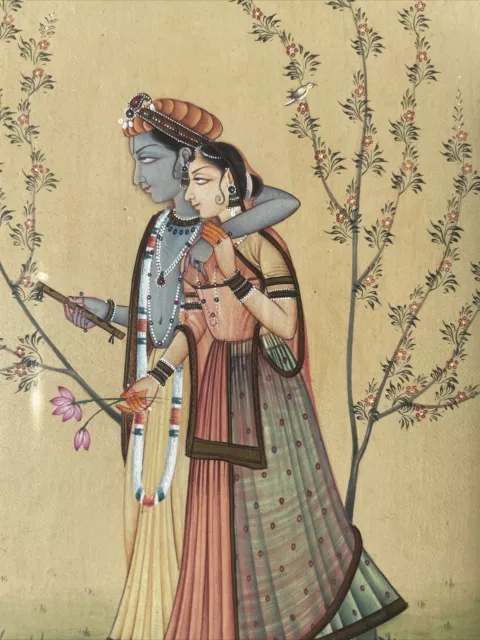 Persian Indian Mughal style miniature painting Lord Krishna and Goddess Radha