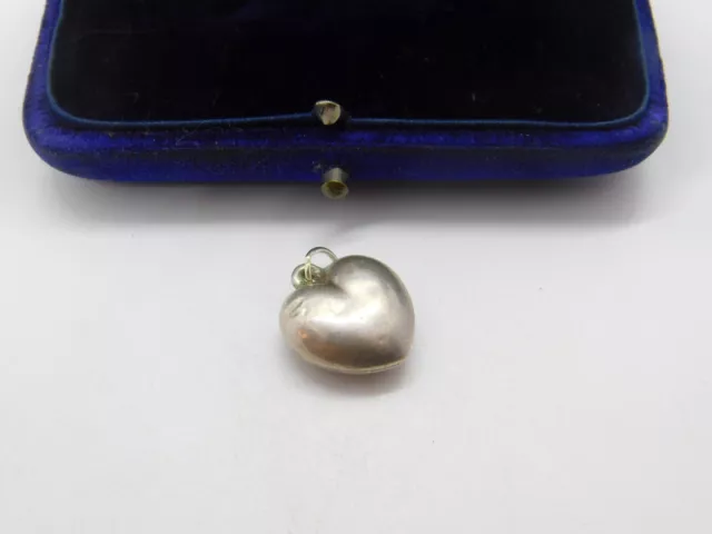 Sterling Silver Puffy Heart Charm Pendant Vintage c1970