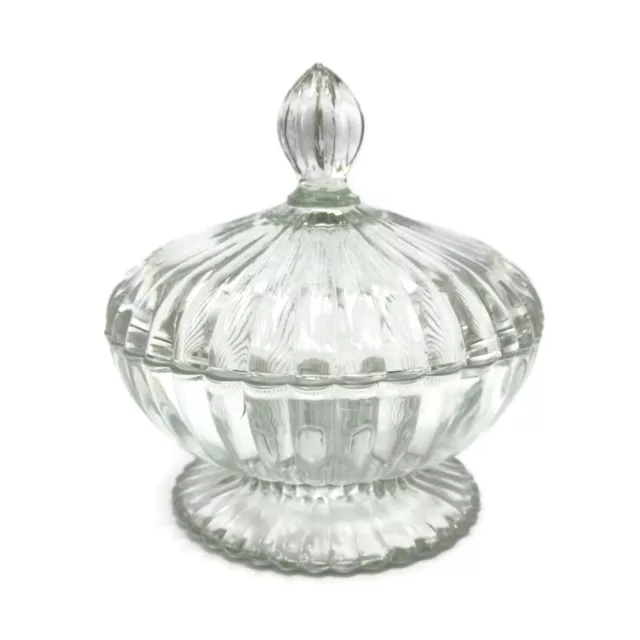 Jeanette National Clear Glass Ribbed Pattern No. 12 Mold Covered Candy Dish