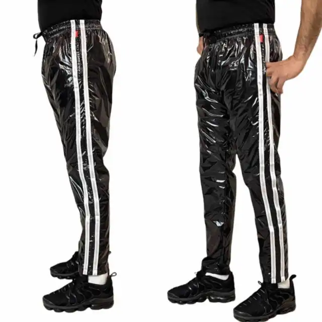 Shiny Schwarz PU Nylon Sports Joggers: A Stylish Delight for Active Pursuits