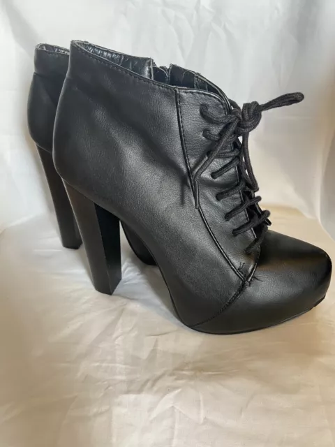 Charlotte Russe Lace Up Zip High Heel Platform Ankle Bootie Boots Black Size 8