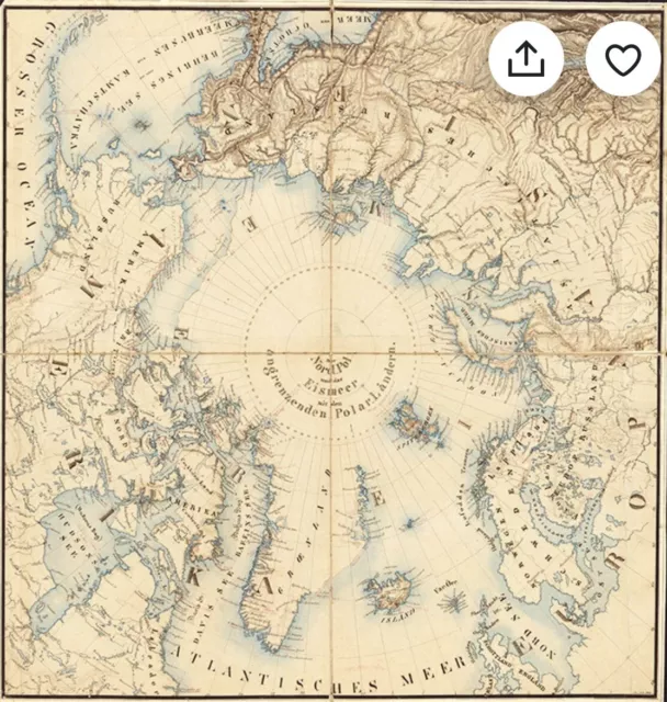 ARTIC MAP  1855 Map Of The Arctic Print. Vintage, Deco Style.