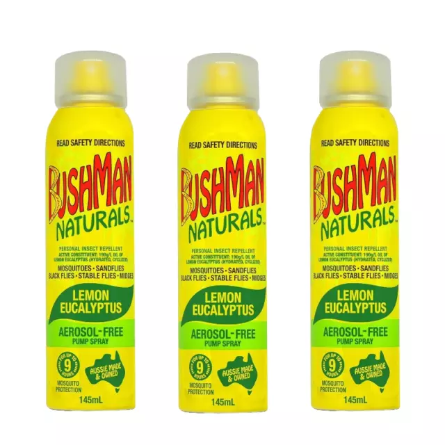 [3x] Bushman Naturals Insect Mosquito Repellent Lemon Eucalyptus Spray 145mL