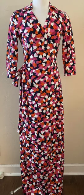 Diane Von Furstenberg DVF Abigail Reina Leaf Silk Blend Wrap Maxi Dress Size 6