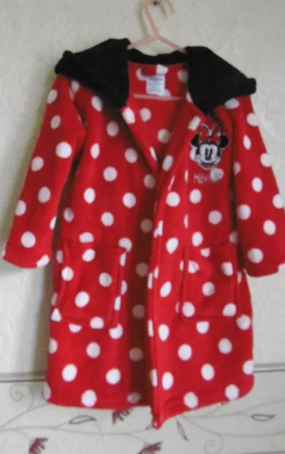 Girls Red & White Spotted MINNIE MOUSE Hooded Dressing Gown Age 12-24 Months