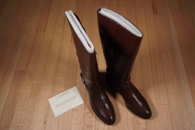 Lauren Ralph Lauren Harlee Tall Riding Boot Brown Size 10B Leather Brand New