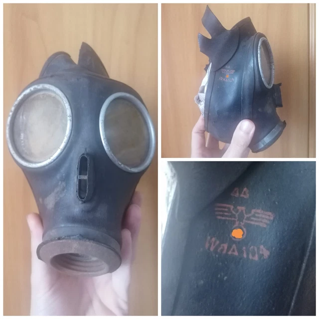 Lotto WW2 MASCHERA ANTIGAS GERMANIA CON STEMMA WEHRMACHT E SIGLE-TEDESCA no Elmo
