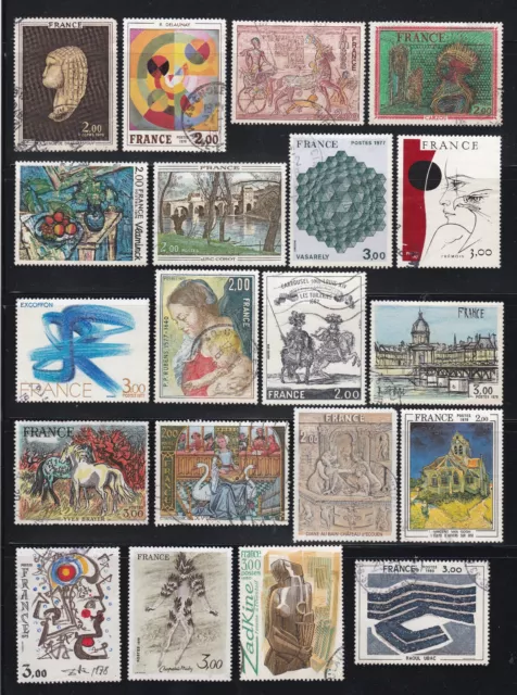 France 1 lot de 20 timbres oblitérés, Série artistique 1976 à 1980 (N73)